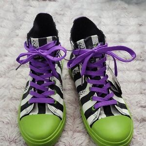 Beetlejuice Ground Up High Top Sneakers Black White Stripe Green Purple NWT 8